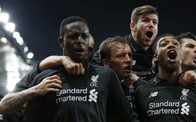 Divock Origi, Lucas, Alberto MOreno, celebrate