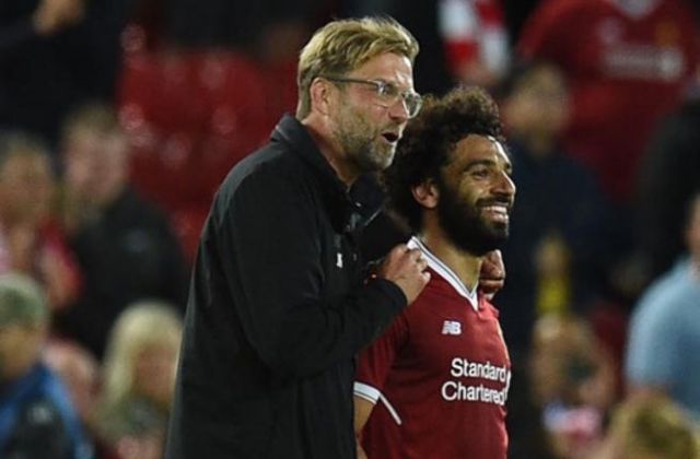 Image result for mo salah and klopp