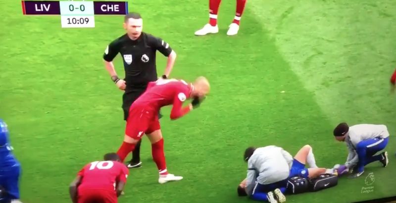 (Video) – Rival fans claim Fabinho clears nose on injured Chelsea player – ref right there and nobody reacts