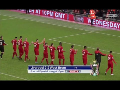 Jurgen Klopp and the player show their appreciation to the fans for their part in preventing a defeat against West Brom. December 2015. 