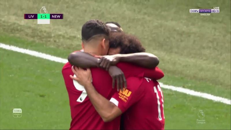 (Video) Mane, Salah and Firmino celebrate with group hug after Liverpool’s second goal v. Newcastle