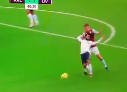(Video) Villa defender has 2 hands around Salah, but Mo stays on feet & gets zero pen – again