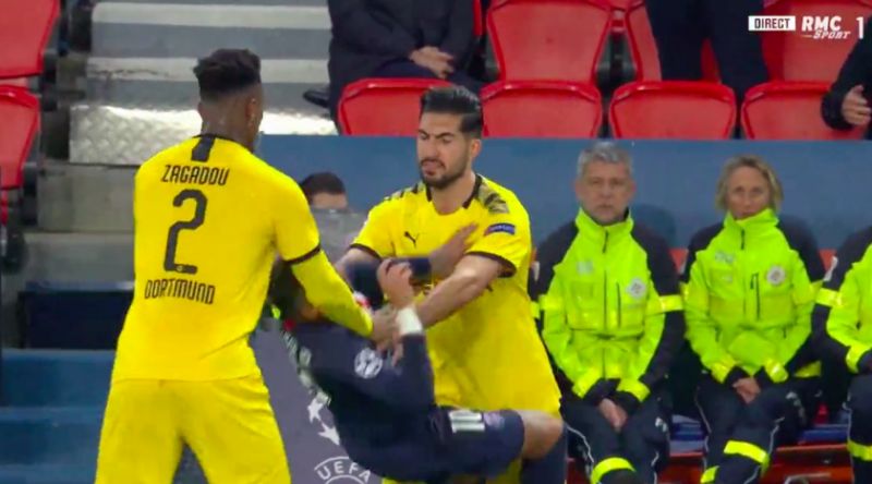 (Video) Emre Can red-carded for putting Neymar on his backside