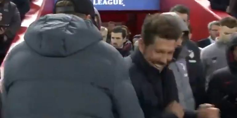 (Video) Klopp & Simeone laugh as their handshake attempt turns into a shoulder-charge
