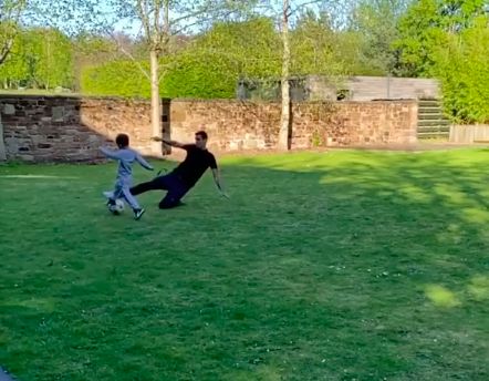 (Video) Dejan Lovren scythes down his son in lockdown slide-tackle