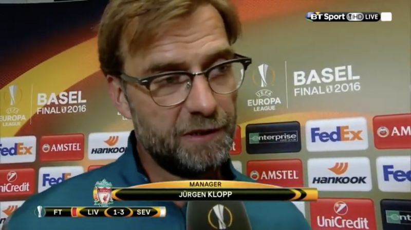 (Video) Klopp’s promise after Europa League Final loss v Sevilla worth watching four years later