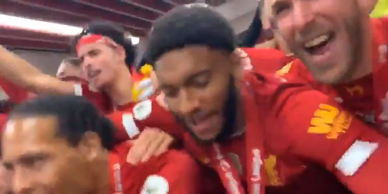 (Video) Adrian takes us into Anfield changing room as epic post-match celebrations explode after trophy lift