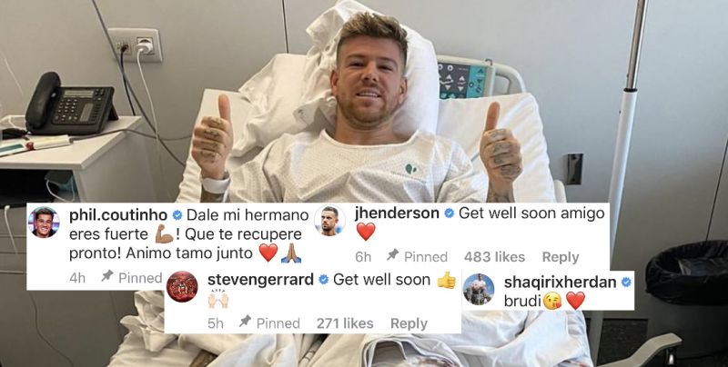 (Images) Liverpool players flood Alberto Moreno with messages of support after ACL surgery