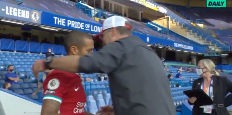 (Video) Big Klopp hug for Thiago after lovely Liverpool debut at Stamford Bridge