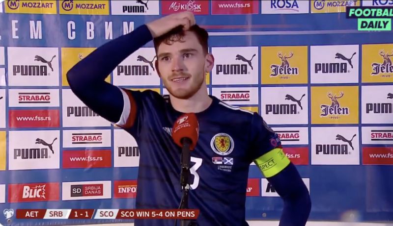 (Video) Andy Robertson on verge of tears gives beautiful, emotional interview as Scotland qualify