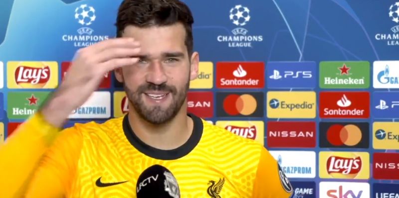 Alisson absent from Liverpool training ahead of Champions League clash