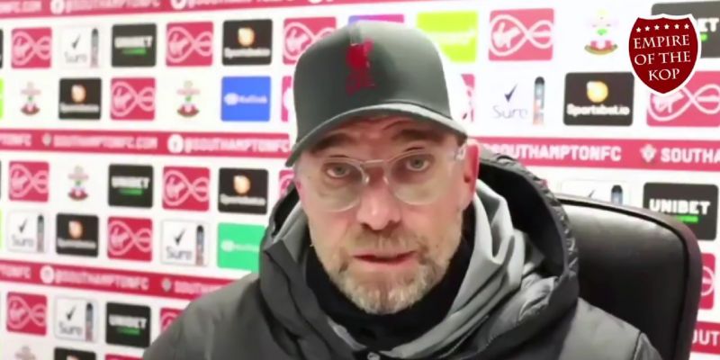 (Video) Jurgen Klopp takes swipe at Man United for penalties after Liverpool lose to Saints