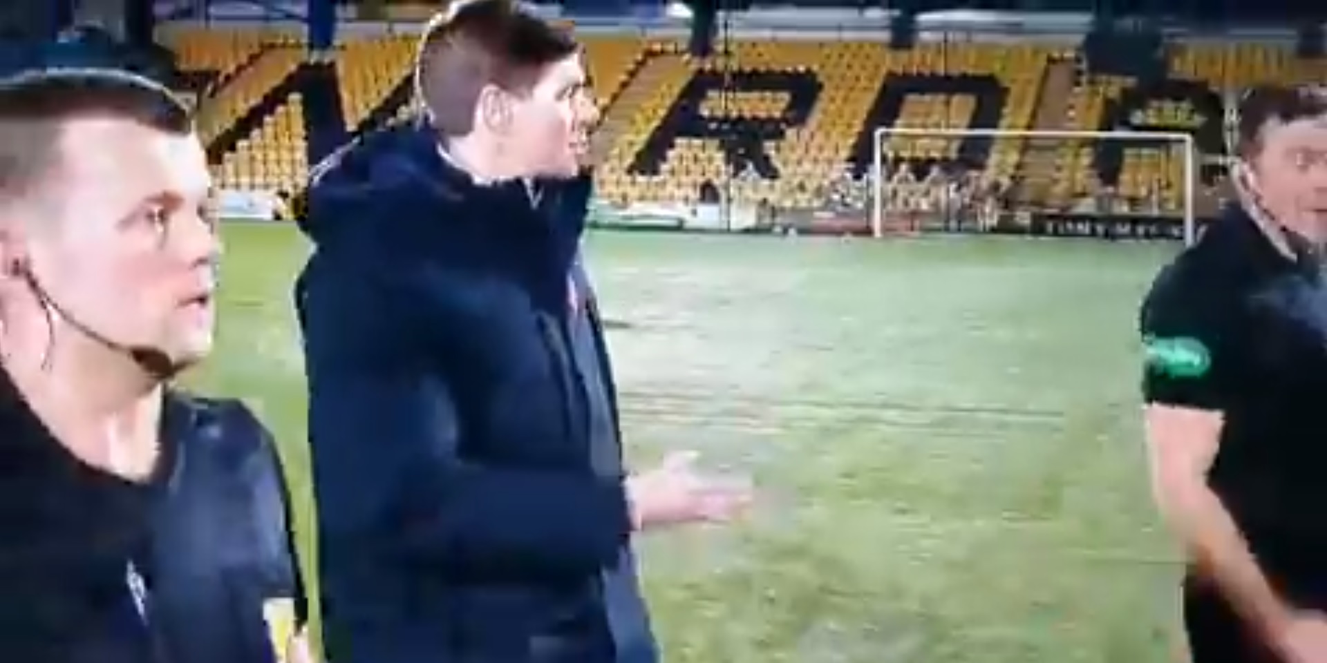 (Video) Steven Gerrard’s explicit confrontation with official; referee flashes card before sending Rangers boss to the stands