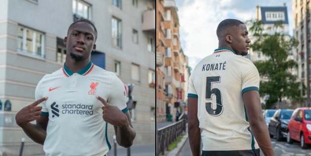 (Photos) Ibrahima Konate snapped in Liverpool’s new 2021/22 away kit