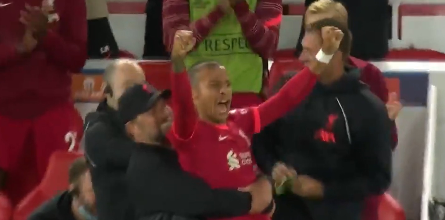 (Video) Elated Klopp surprises Thiago with bear hug lift on the sidelines after Henderson’s half-volley hands Reds the lead
