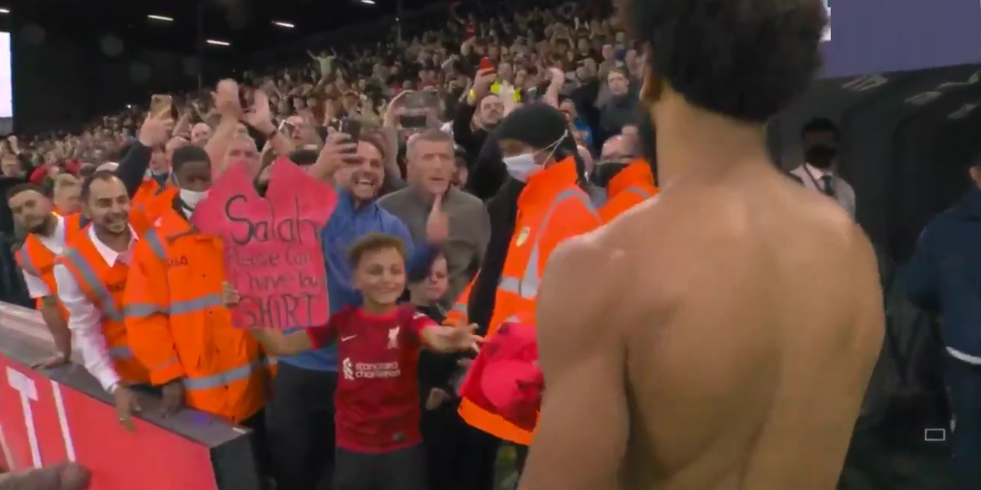 (Video) Classy Mo Salah gifts young Liverpool fan his shirt after 100th PL goal