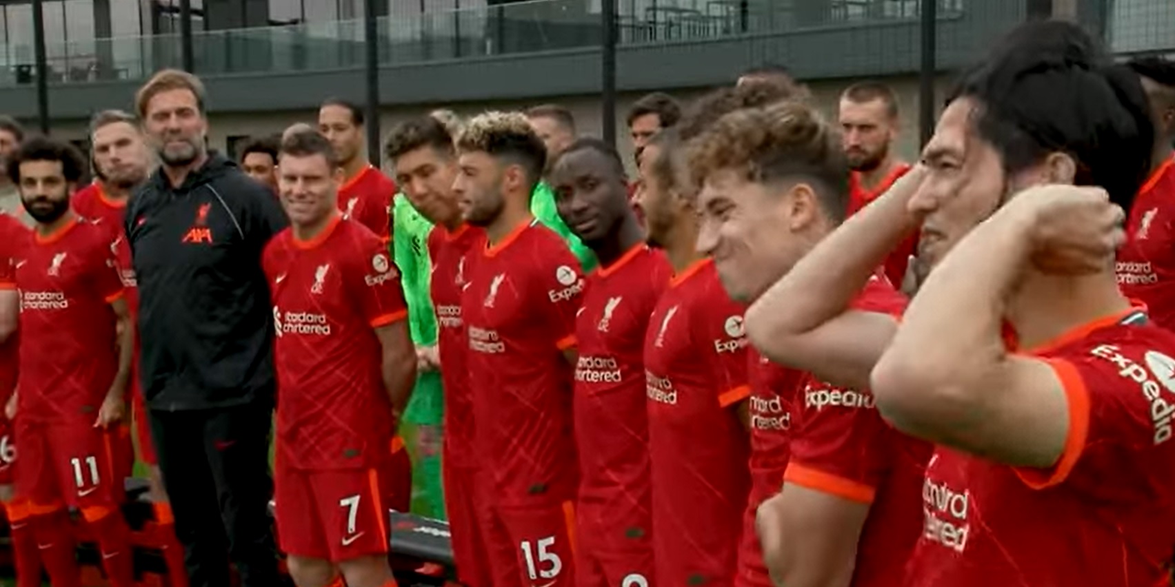 (Video) “Tell him it’s not that cold” – Klopp fires jibe at shivering Tsimikas during Liverpool photoshoot