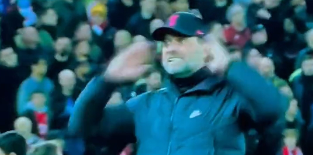 (Video) Watch Klopp’s brilliant reaction to first Liverpool goal to help get Anfield crowd going
