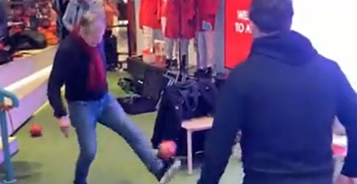 (Video) ‘Who’s got the better left peg?’ – Watch as two ex-Reds share keepy-ups in Liverpool club shop