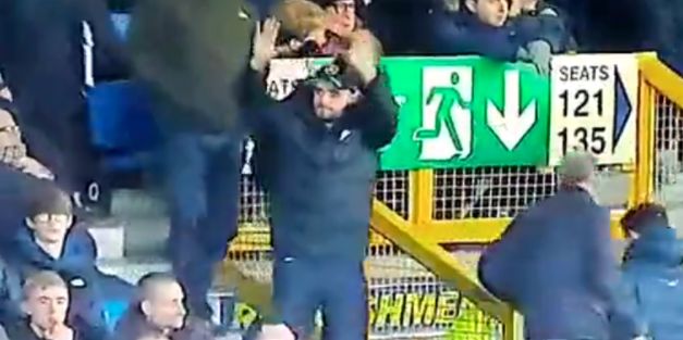 (Video) Watch disgusting moment Everton supporter mimes pushing a wall toward Liverpool fans after the second goal