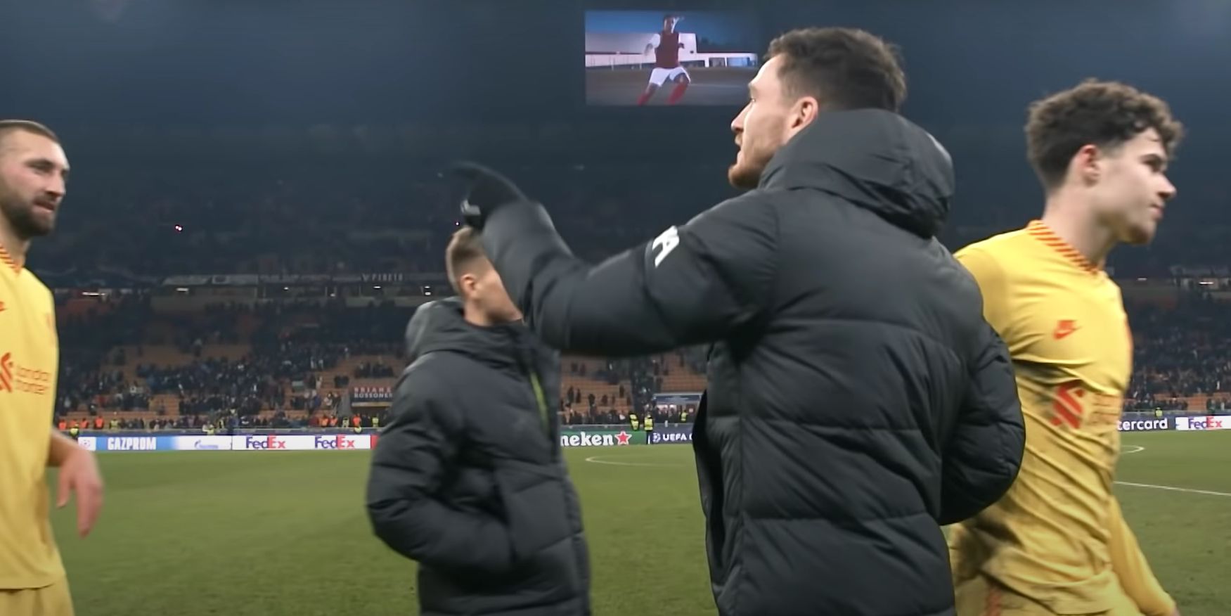 (Video) Watch as Andy Robertson acts as cheerleader for Naby Keita and Nat Phillips as they leave the San Siro pitch