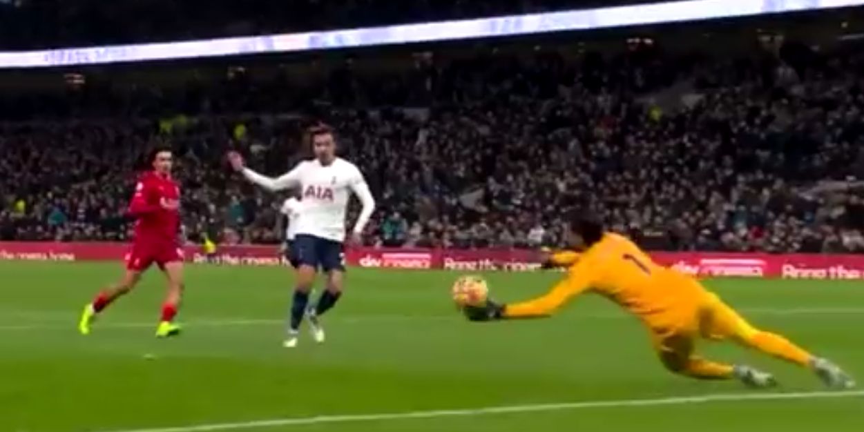 (Video) Alisson Becker pulls off a fantastic save after Dele Alli failed to put Tottenham Hotspur 2-0 up in the first-half