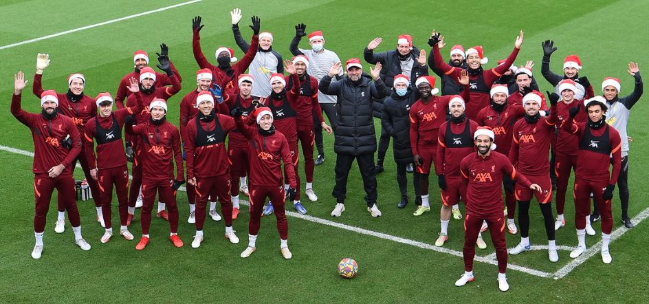 (Image) Liverpool trio return to training and are pictured in squad’s annual Christmas photo