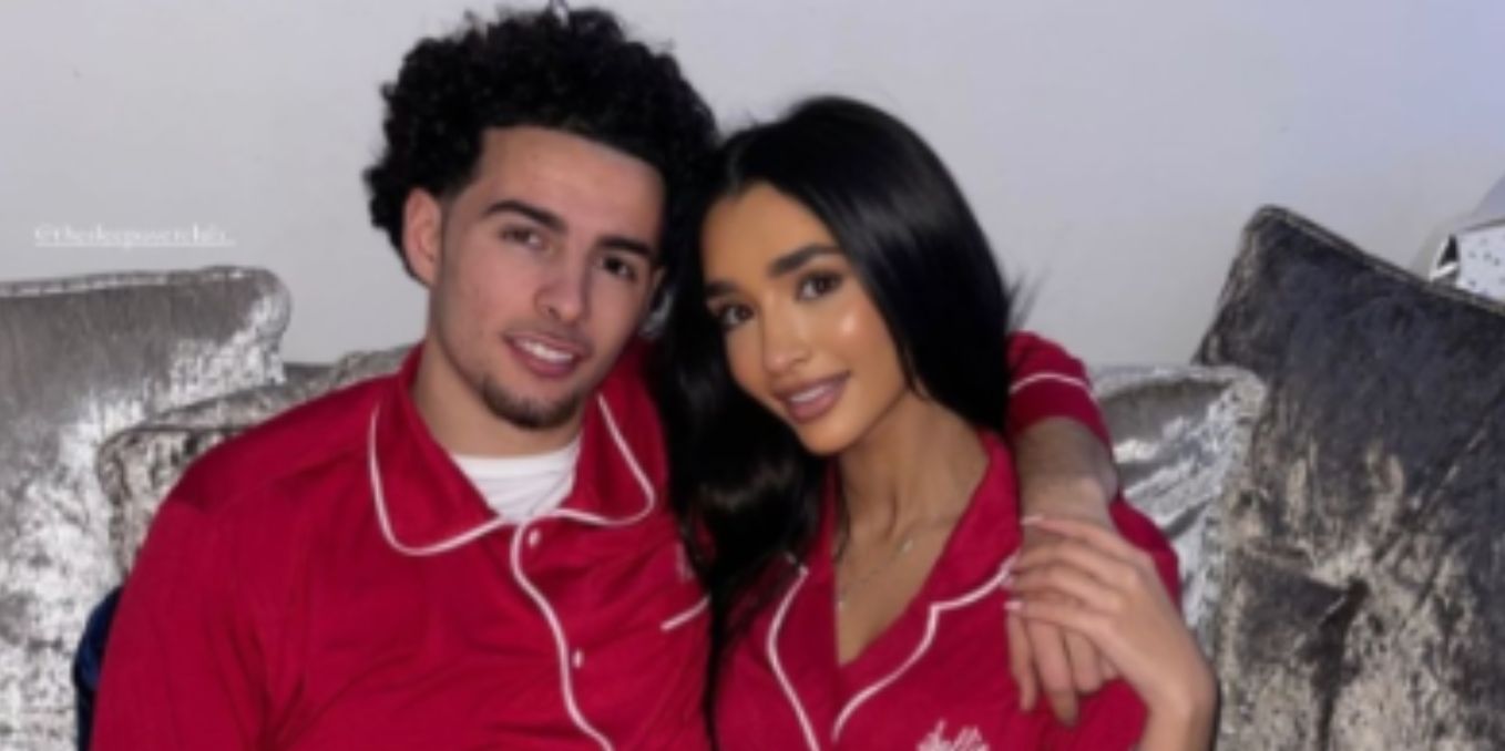 (Image) Curtis Jones pictured with his partner in matching pyjamas on Christmas Day