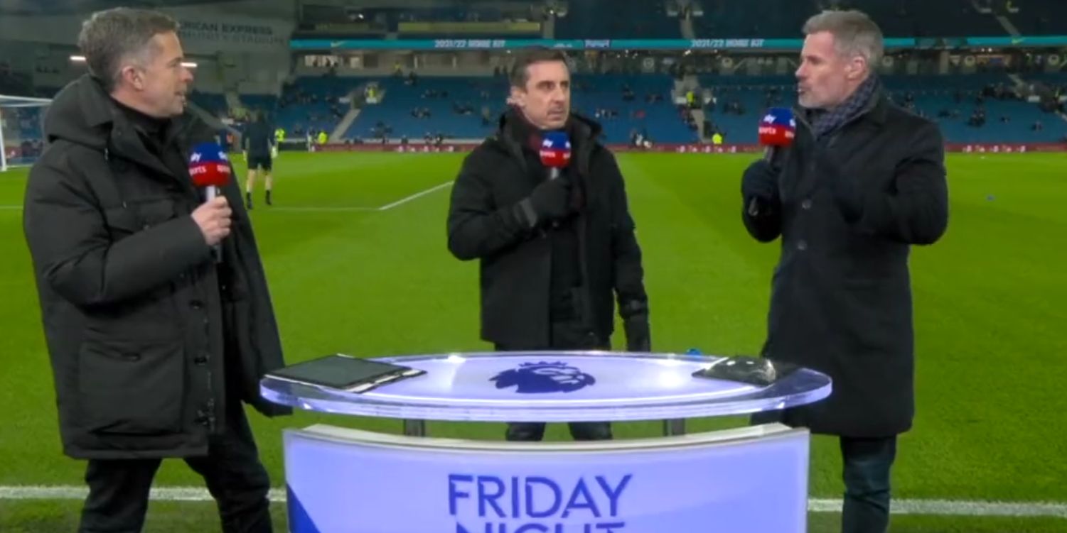 (Video) Jamie Carragher and Gary Neville direct work place party joke at Boris Johnson