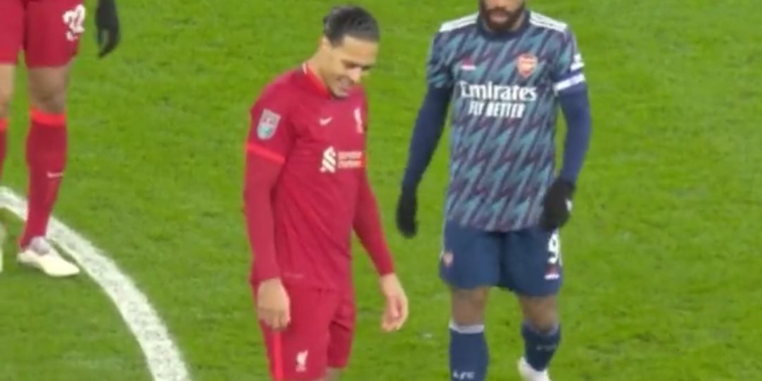 (Video) Virgil van Dijk laughs at a floored Gabriel Martinelli after the Arsenal forward hurt himself fouling the Dutch defender