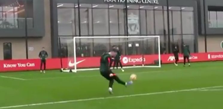 (Video) Andy Robertson jokingly thanks Mo Salah for his boots as he scores a training ground worldie