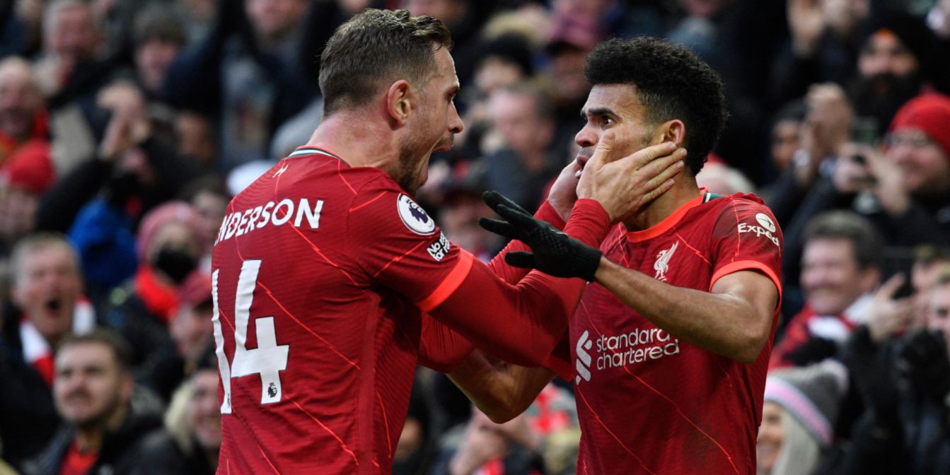 Jordan Henderson dedicates his post-match reaction to welcoming Luis Diaz to Anfield, after his first goal for the Reds