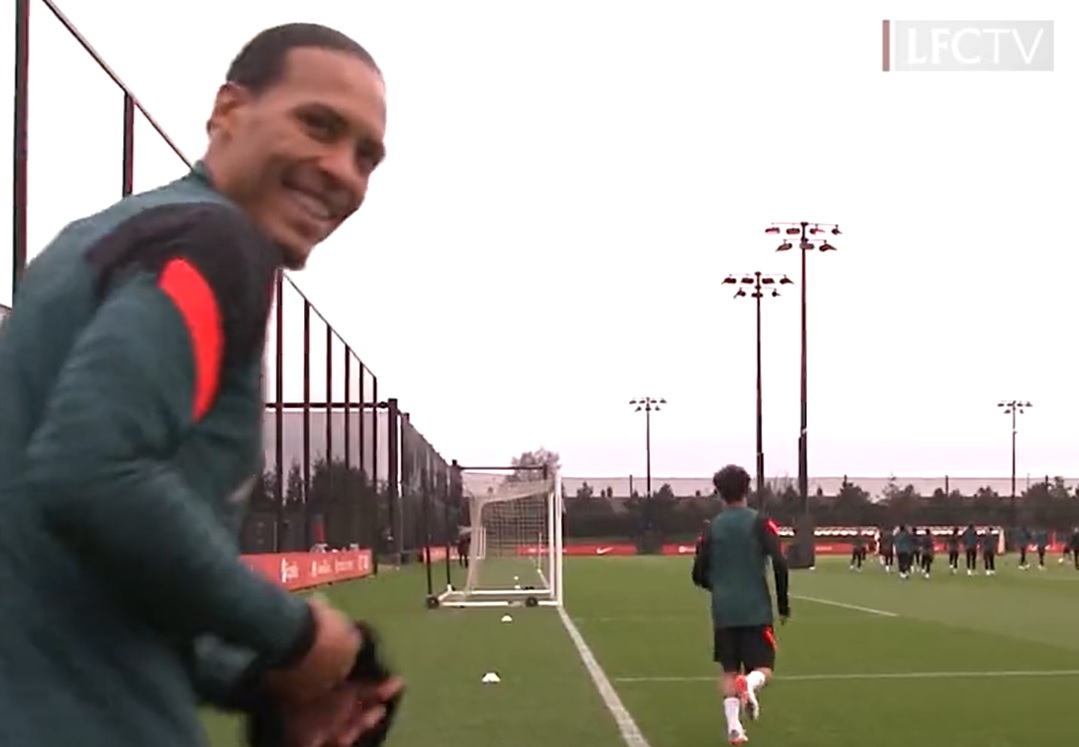 (Video) ‘He’s back’ – Watch Van Dijk’s brilliant reaction to seeing Mo Salah back in team training