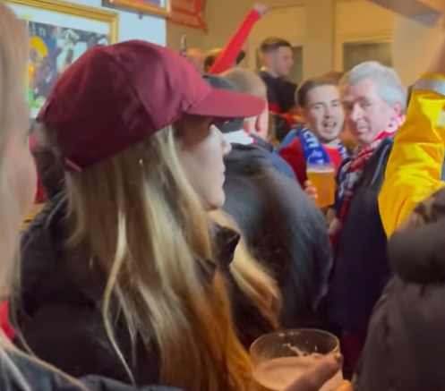 (Video) Watch Thiago’s wife soak up Anfield experience alongside Liverpool fans for Leicester win