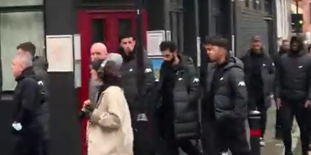 (Video) Mo Salah spotted with the Liverpool squad as they walk around London before Arsenal game