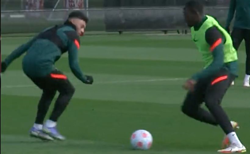 (Video) Watch Ibrahima Konate’s filthy skill on Alex Oxlade-Chamberlain before rounding the ‘keeper in Liverpool training
