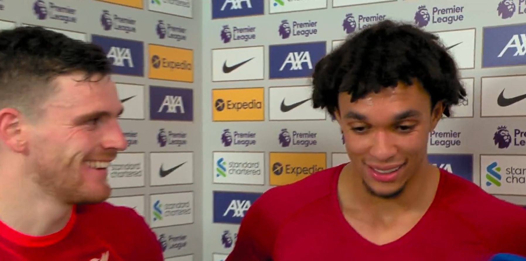 (Video) Robertson cheekily rips into Trent over first-half moment in West Ham clash