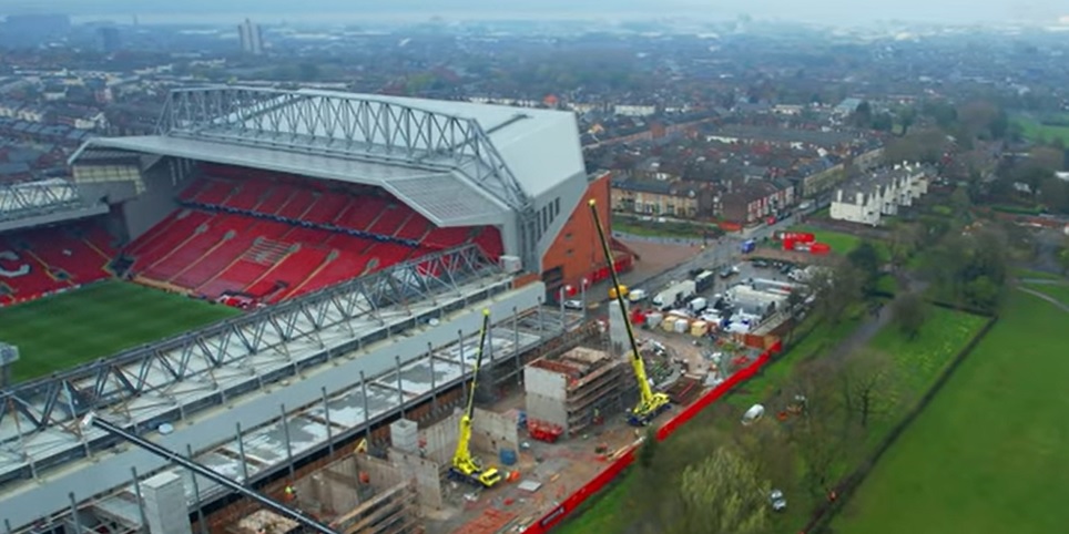 (Video) Latest drone footage reveals update on £80m Anfield Road redevelopment