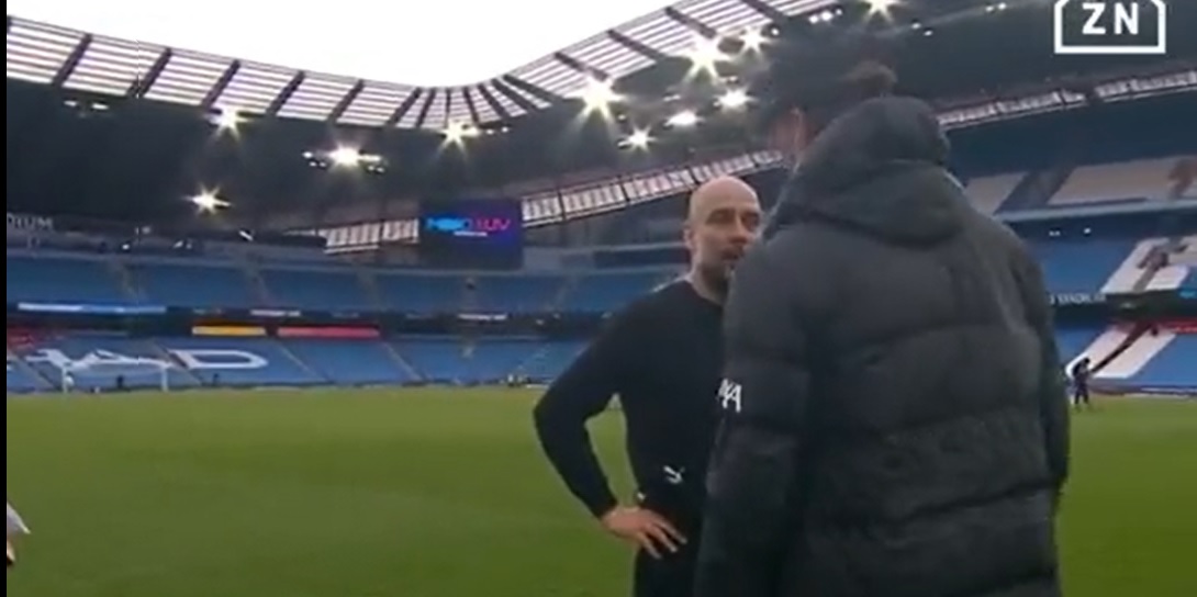 (Video) ‘Got an elbow’ – Klopp shares his wife’s experience in away section with Guardiola after City draw