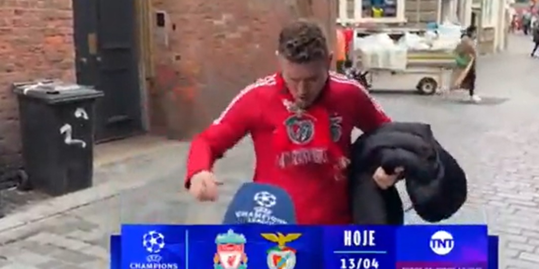 (Video) Drunk Benfica fan in Liverpool has no clue who the Beatles are in surreal interview before Anfield defeat