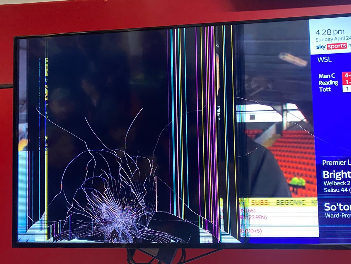 (Photos) Some Everton fans vandalise Anfield after Liverpool defeat; smashed screens & damage captured in four images