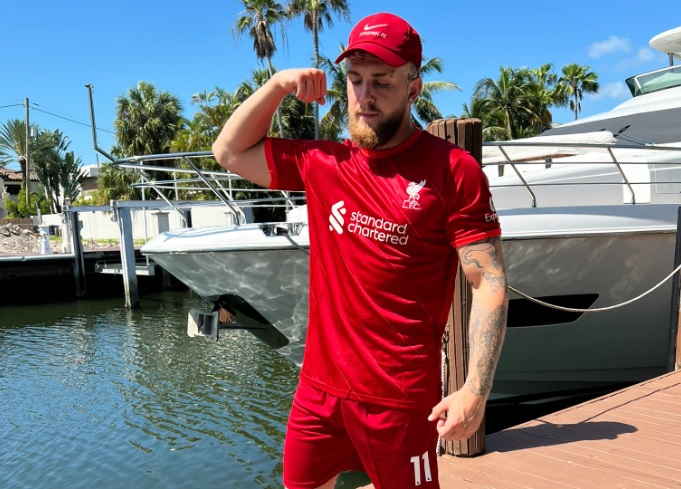 (Photos) YouTuber Jake Paul poses in Liverpool shirt with Salah’s name on the back