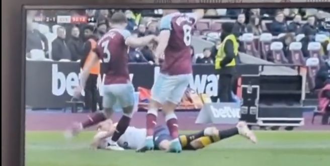 (Video) ‘Has lived every Liverpool fan’s dream’ – Watch West Ham’s Aaron Cresswell boot grounded Richarlison in the ribs