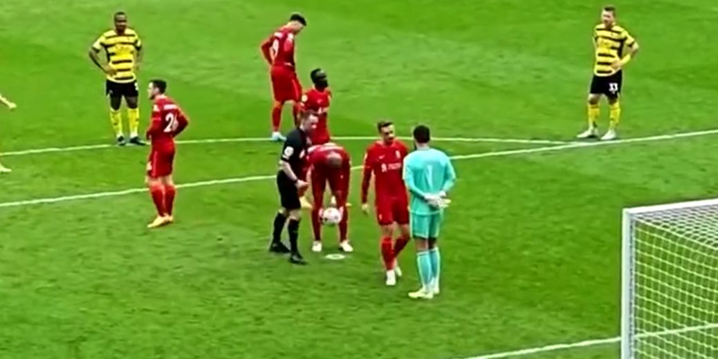 (Video) Jordan Henderson protects Fabinho from Watford players before he takes Anfield penalty