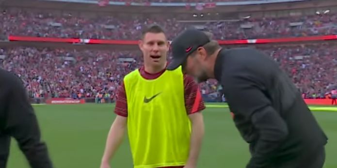 (Video) Watch the moment James Milner told Jurgen Klopp to perform his fist pumps to Wembley’s Liverpool fans
