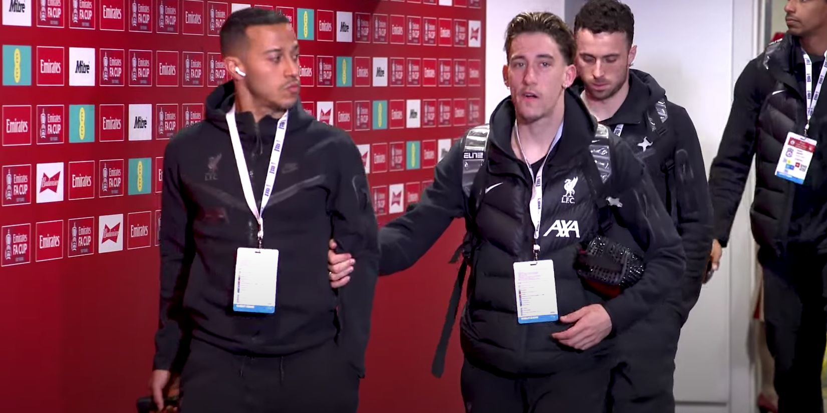 (Video) Kostas Tsimikas links Thiago Alcantara as the duo enter Wembley for the FA Cup semi-final with Manchester City