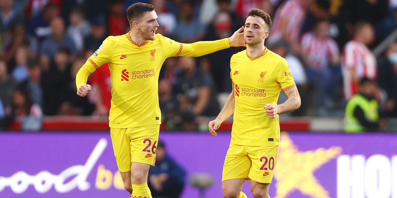 (Images) Diogo Jota and Andy Robertson share ‘brothers’ joke after posing for training ground picture ahead of Everton match