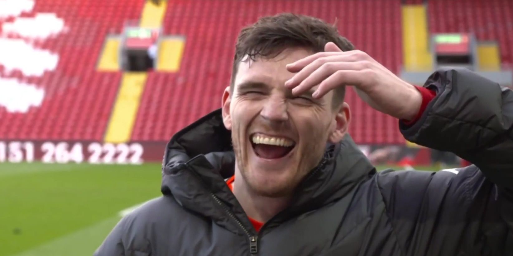 (Video) “You’re discrediting my Villa away game there!” – Andy Robertson quick to remind interviewer of most important goal