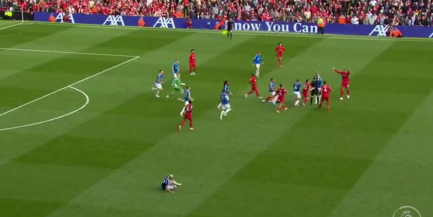 (Video) Liverpool and Everton players clash in 20-man brawl following Abdoulaye Doucoure’s blatant foul on Fabinho