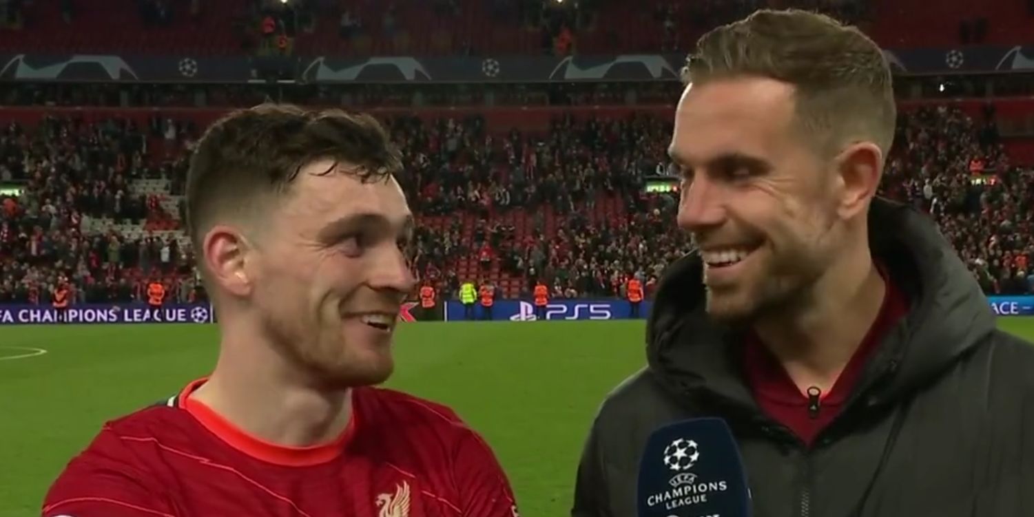 (Video) “It went straight in!” – Jordan Henderson kids Andy Robertson about his deflected opening goal in the semi-final
